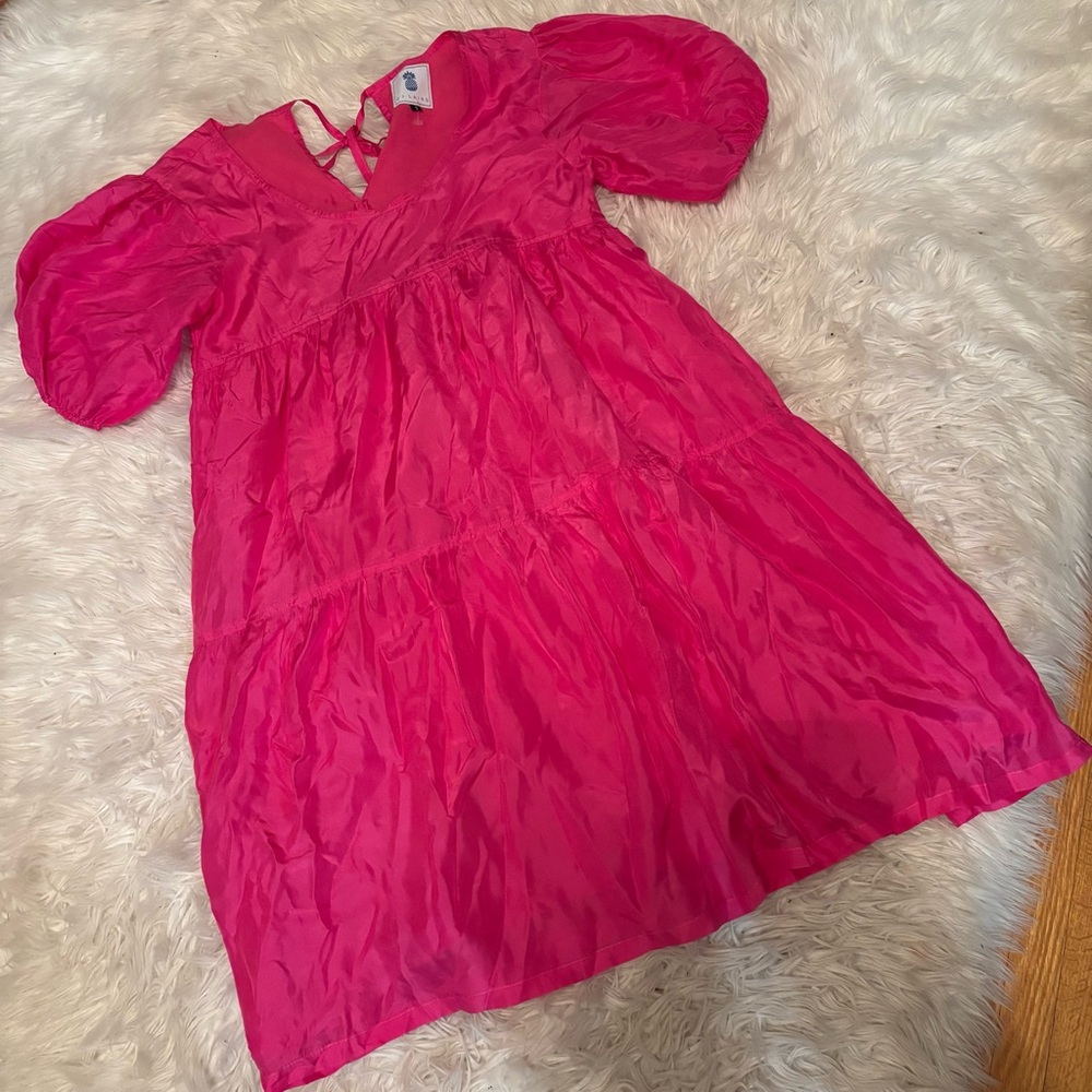 Vibrant Pink Dress with Puff Sleeves
